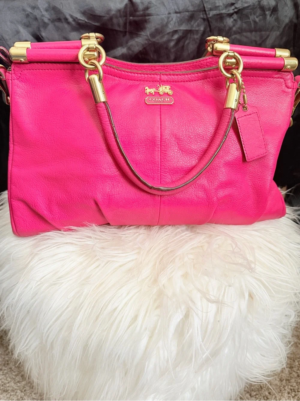 Coach Hot Pink Leather Shoulder Bag with Gold Hardware